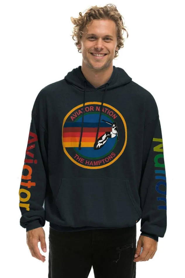 Hamptons Relaxed Pullover Hoodie 8211 Charcoal WomenMen Aviator Nation Hoodies