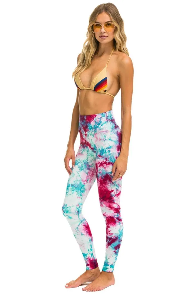 Hand Dyed Full Length HiRise Leggings 8211 Tie Dye Turquoise Women Aviator Nation Leggings