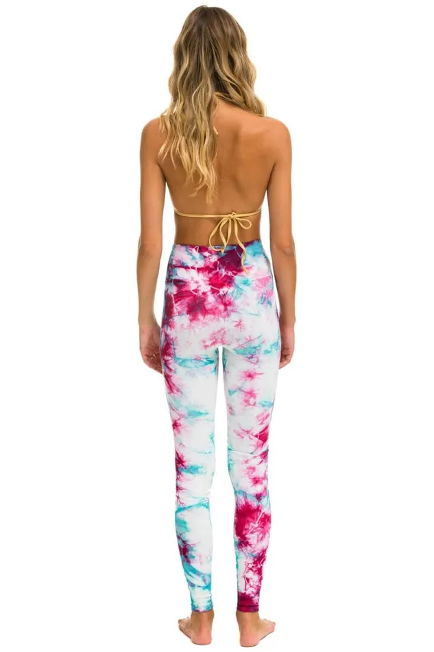 Hand Dyed Full Length HiRise Leggings 8211 Tie Dye Turquoise Women Aviator Nation Leggings