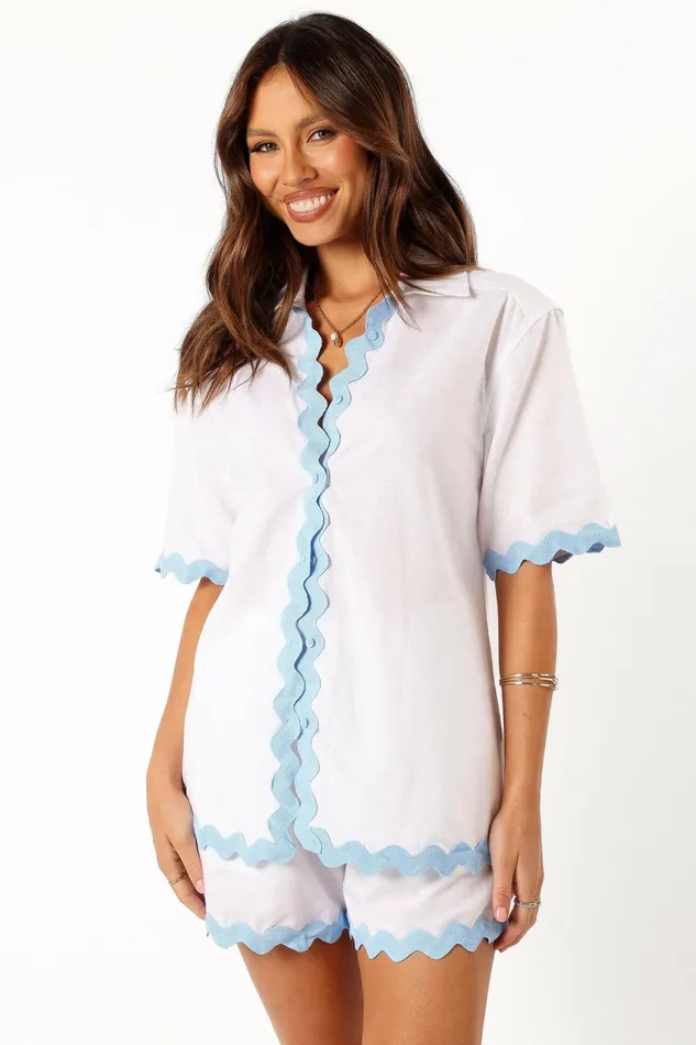 Harry Shirt White Blue Women Matching Sets Petal and Pup