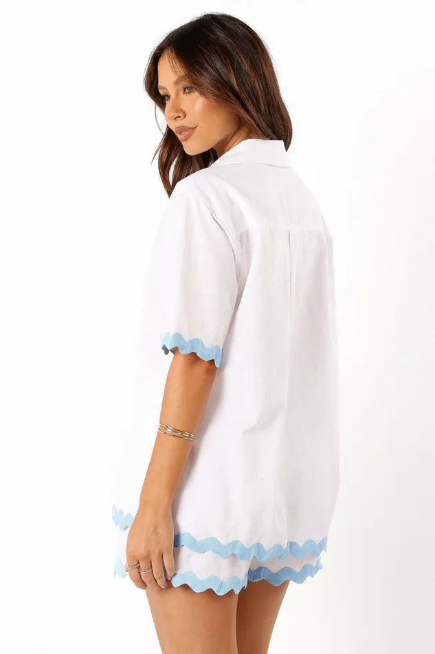 Harry Shirt White Blue Women Matching Sets Petal and Pup