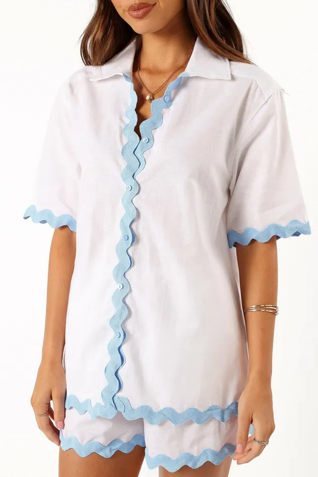 Harry Shirt White Blue Women Matching Sets Petal and Pup