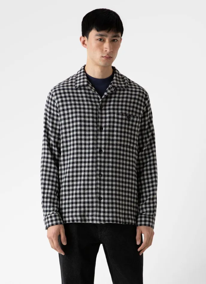 Heavy Flannel Overshirt Navyecru Check Men SUNSPEL Shirts