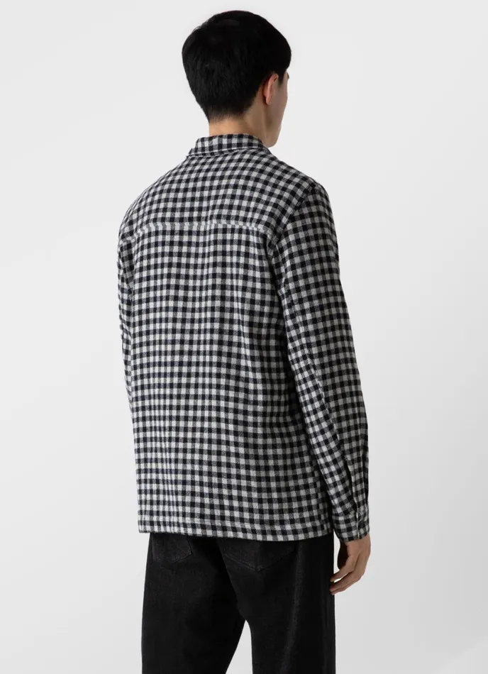 Heavy Flannel Overshirt Navyecru Check Men SUNSPEL Shirts