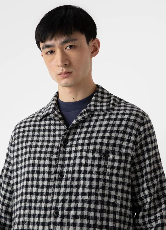 Heavy Flannel Overshirt Navyecru Check Men SUNSPEL Shirts