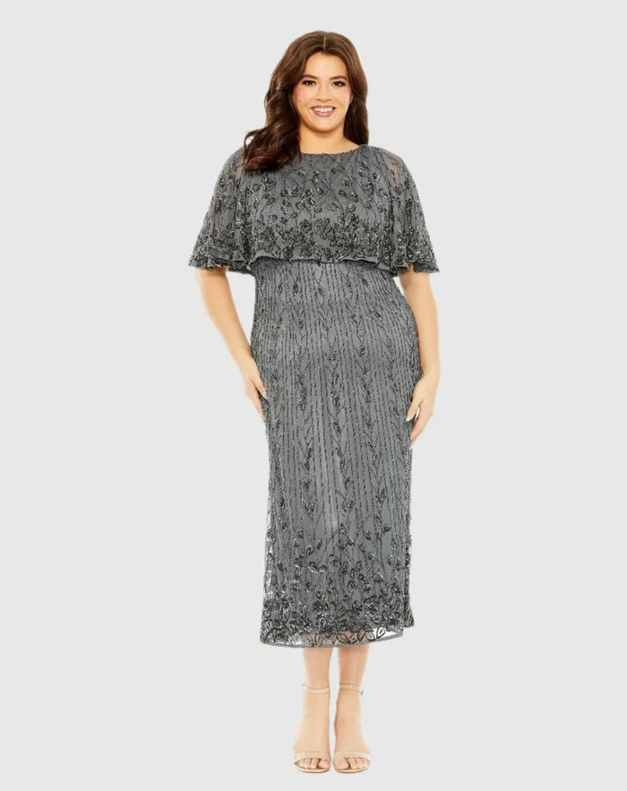 High Neck Embellished Column Dress with Cape Pewter Women Cocktail Dresses Mac Duggal High Neck Embellished Column Dress with Cape Pewter Women Cocktail Dresses Mac Duggal