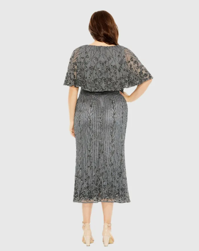 High Neck Embellished Column Dress with Cape Pewter Women Cocktail Dresses Mac Duggal High Neck Embellished Column Dress with Cape Pewter Women Cocktail Dresses Mac Duggal