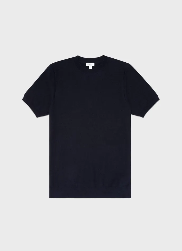 Honeycomb Knitted Tshirt Navy Men SUNSPEL Tshirts