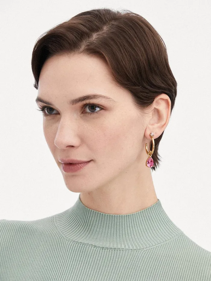 Hoop and Pear Drop Earrings Rose Women Oscar De La Renta Earrings Hoop and Pear Drop Earrings Rose Women Oscar De La Renta Earrings