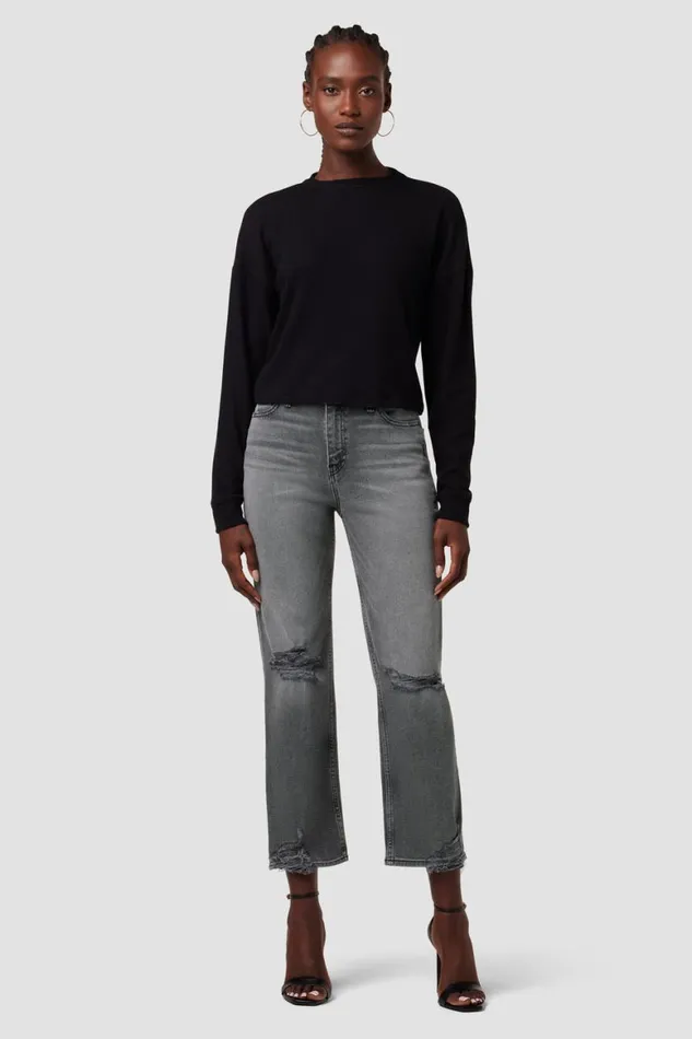 Hudson Jeans Straight Remi HighRise Straight Crop Jean Stone Grey Destructed 8211 Women Hudson Jeans Straight Remi HighRise Straight Crop Jean Stone Grey Destructed 8211 Women