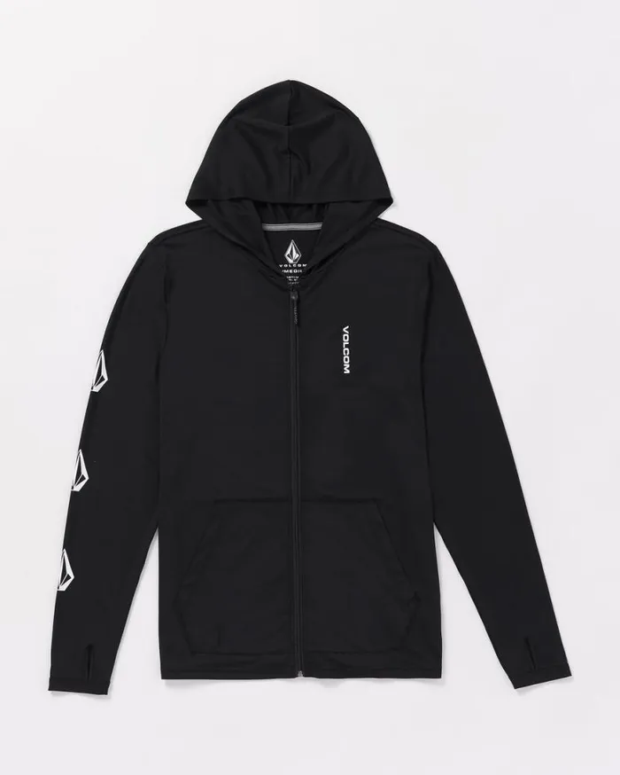 Iconic Stone Long Sleeve Hooded Rashguard 8211 Black Mens Volcom Rashguards