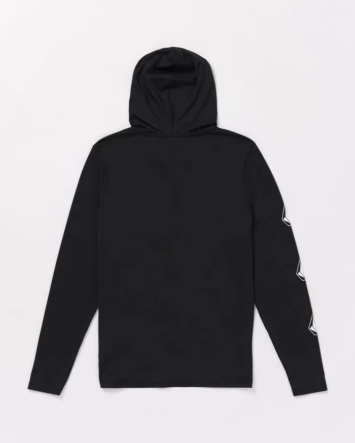 Iconic Stone Long Sleeve Hooded Rashguard 8211 Black Mens Volcom Rashguards