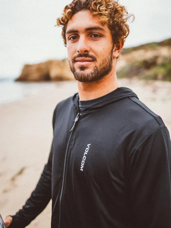 Iconic Stone Long Sleeve Hooded Rashguard 8211 Black Mens Volcom Rashguards