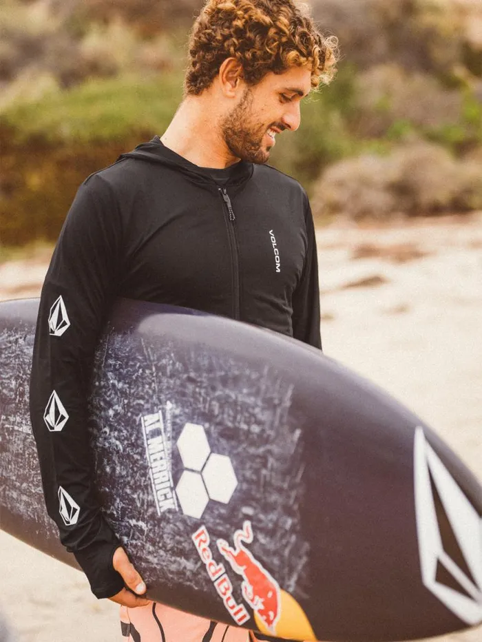 Iconic Stone Long Sleeve Hooded Rashguard 8211 Black Mens Volcom Rashguards