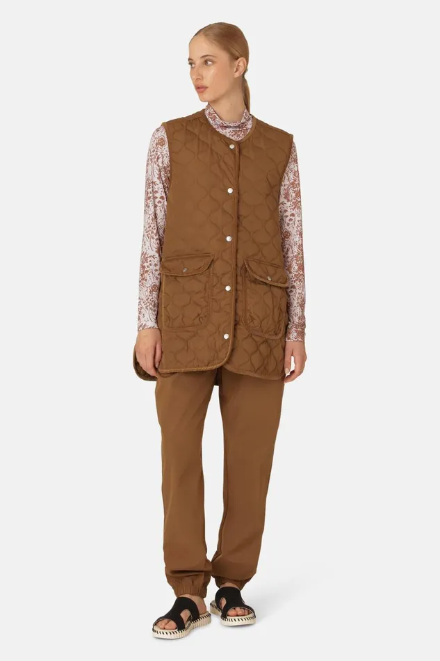 Ilse Jacobsen Quilt Long Vest 8211 Walnut Women Jackets And Coats