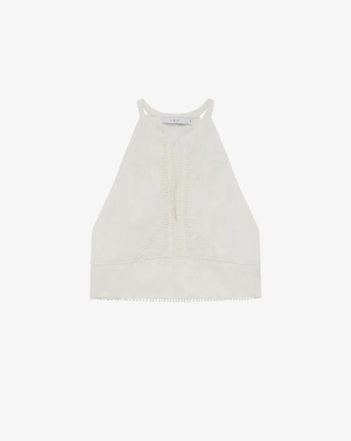 IRO CLAUDIA JACQUARD LACE CROP TOP Ecru Women Tops and Shirts