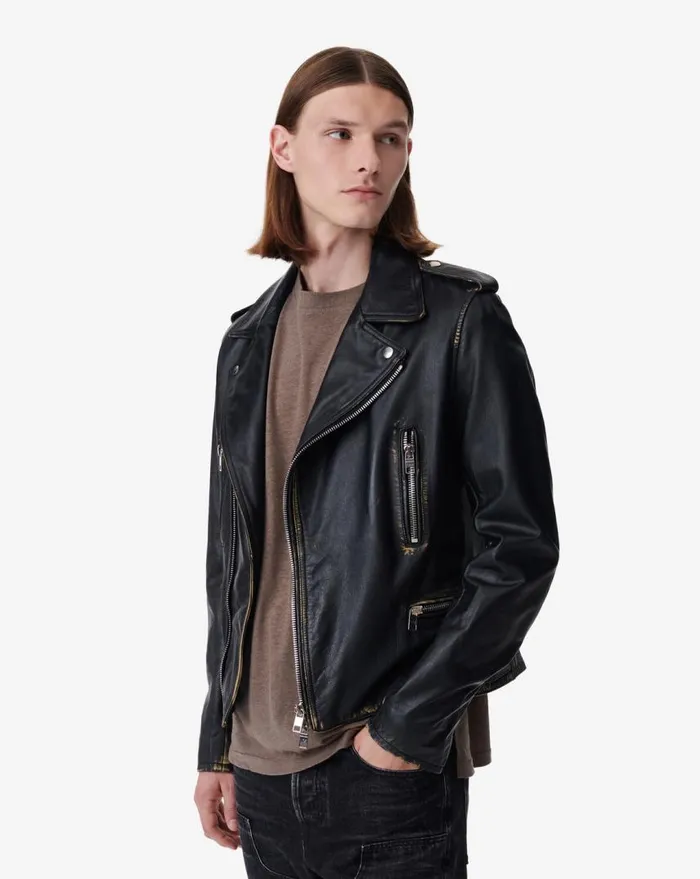 IRO CRUISE LEATHER BIKER JACKET Blackbeige Men Jackets and Coats