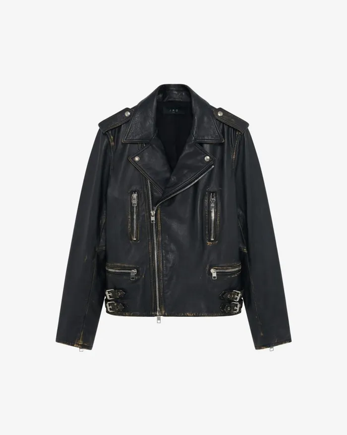 IRO CRUISE LEATHER BIKER JACKET Blackbeige Men Jackets and Coats
