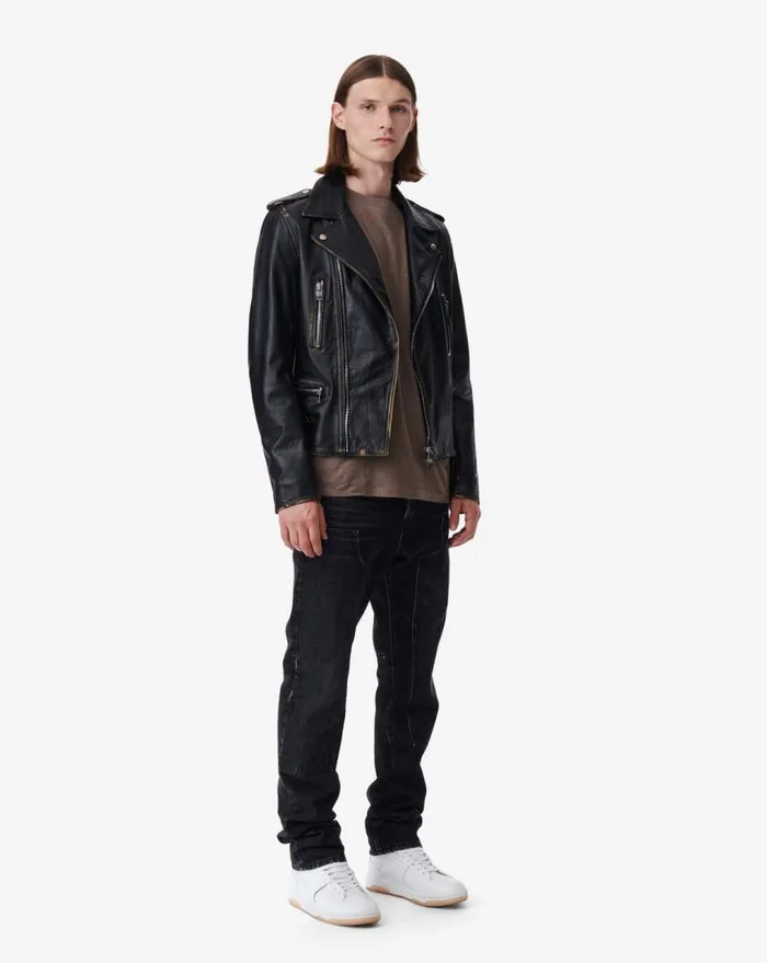 IRO CRUISE LEATHER BIKER JACKET Blackbeige Men Jackets and Coats