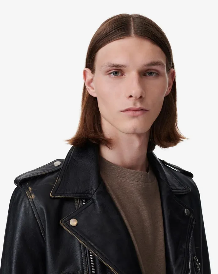 IRO CRUISE LEATHER BIKER JACKET Blackbeige Men Jackets and Coats