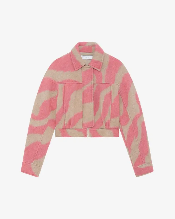 IRO ERAKI ZEBRA PATTERNED CROPPED JACKET Pink Beige Women Jackets and Coats