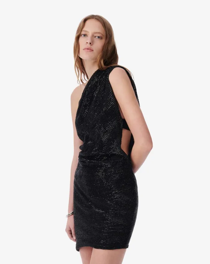 IRO HAIDI ASYMMETRICAL SEQUINED DRESS Black Women Dresses