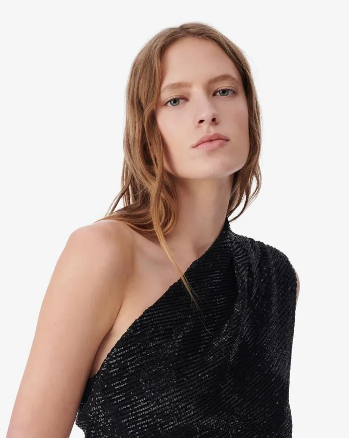 IRO HAIDI ASYMMETRICAL SEQUINED DRESS Black Women Dresses