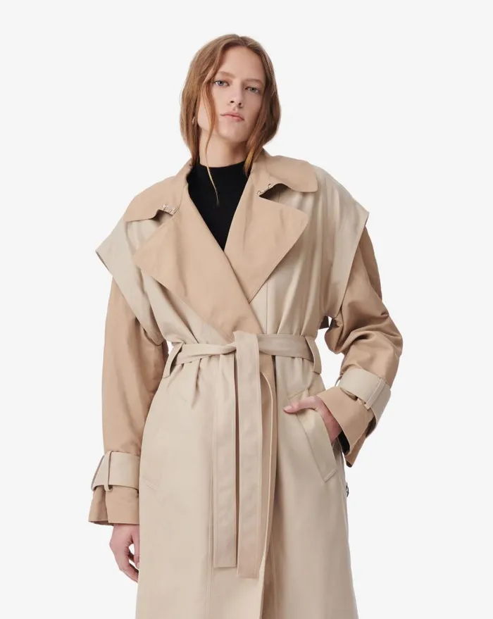IRO RUIZ LONG TWOTONED TRENCH COAT Beige Women Jackets and Coats
