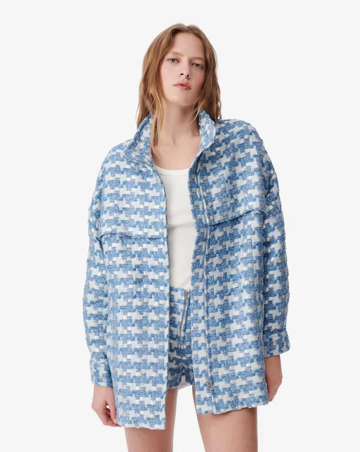 IRO TINAT LONG LUREX TWEED JACKET Bluesilver Women Jackets and Coats