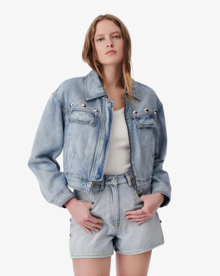 IRO TULVI STUDDED DENIM JACKET Blue Washed Women Jackets and Coats