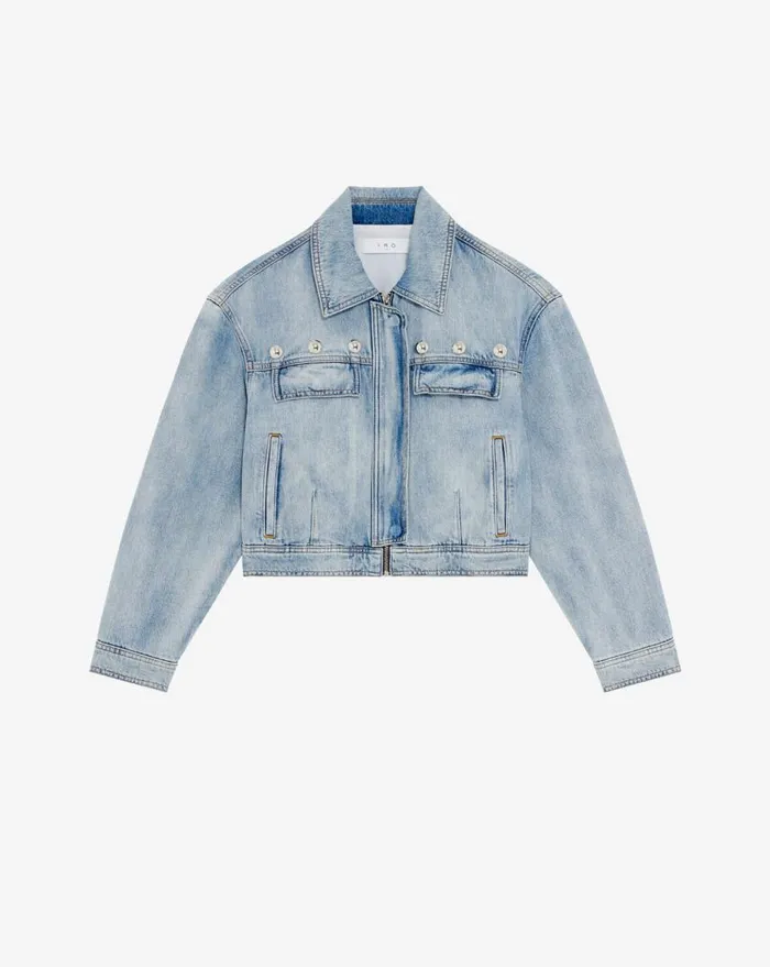 IRO TULVI STUDDED DENIM JACKET Blue Washed Women Jackets and Coats