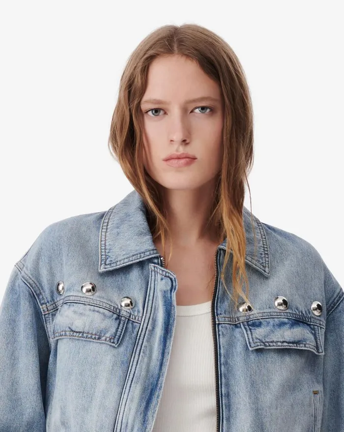 IRO TULVI STUDDED DENIM JACKET Blue Washed Women Jackets and Coats