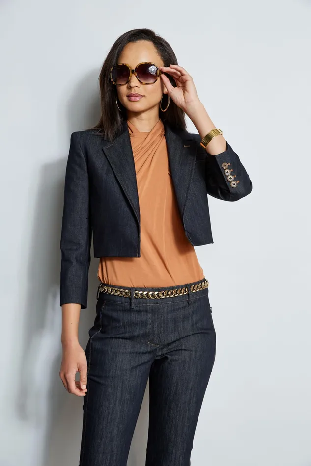 Jackets and Blazers Women Elie Tahari Cropped Denim Blazer INDIGO