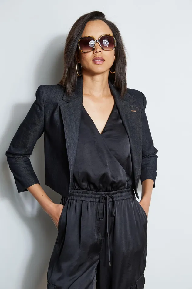 Jackets and Blazers Women Elie Tahari Cropped Denim Blazer INDIGO