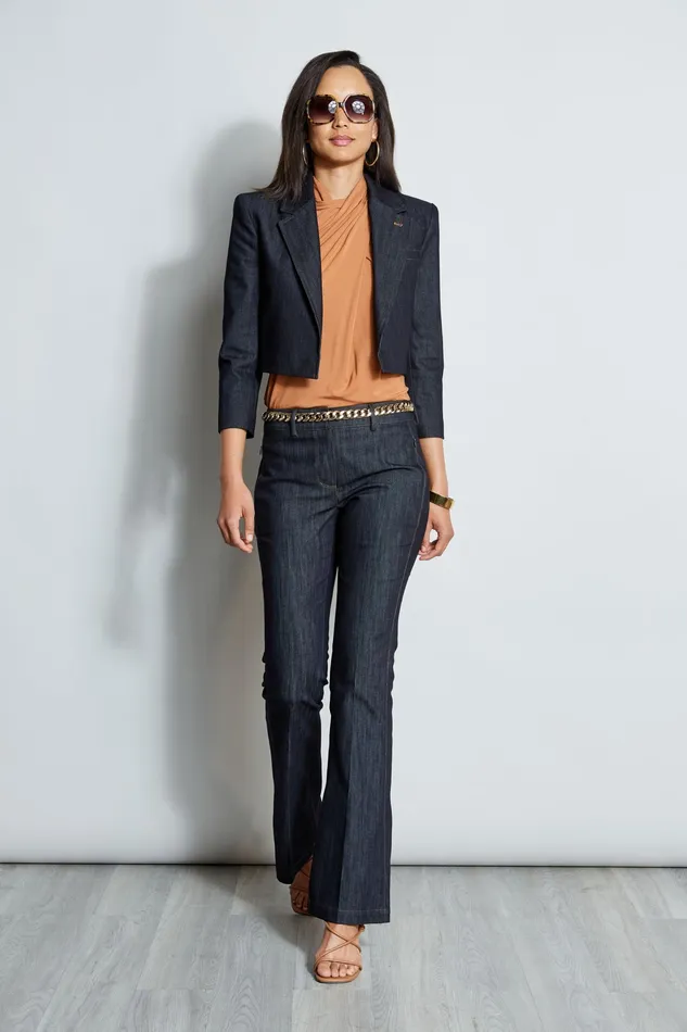 Jackets and Blazers Women Elie Tahari Cropped Denim Blazer INDIGO