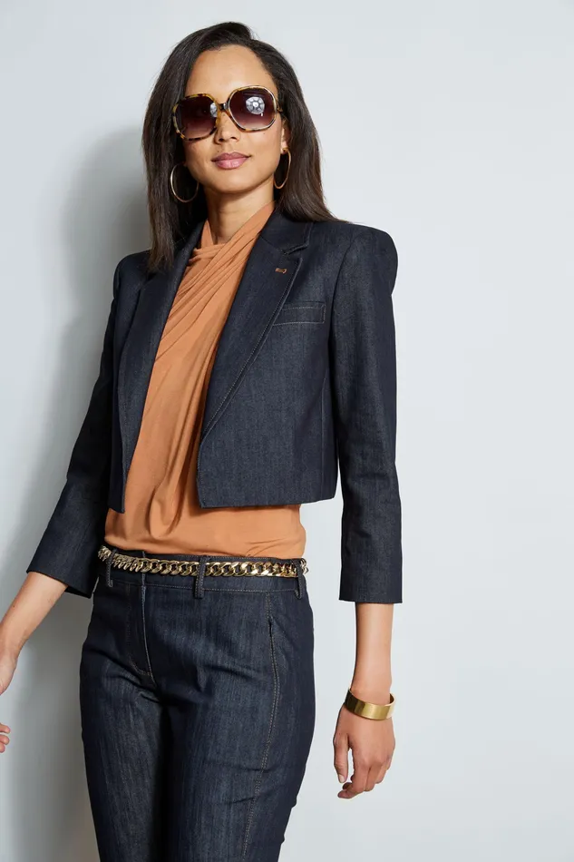Jackets and Blazers Women Elie Tahari Cropped Denim Blazer INDIGO