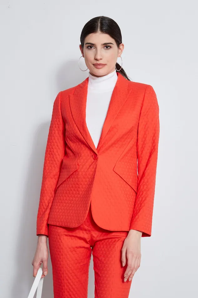 Jackets and Blazers Women Elie Tahari Jacquard Stretch Panel Blazer TOMATO