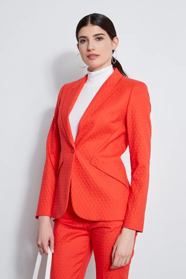 Jackets and Blazers Women Elie Tahari Jacquard Stretch Panel Blazer TOMATO