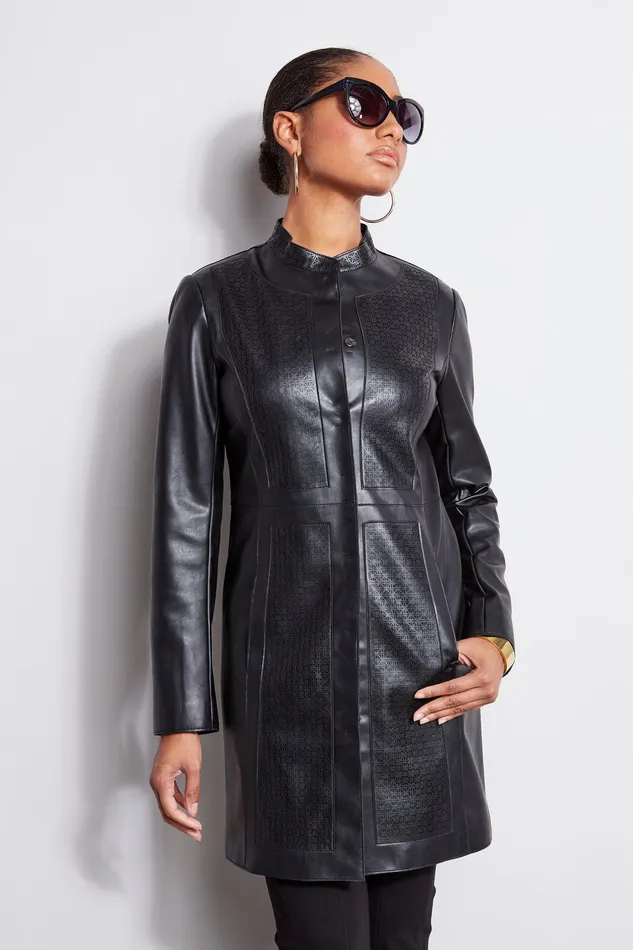 Jackets and Blazers Women Elie Tahari Laser Cut Vegan Topper BLACK