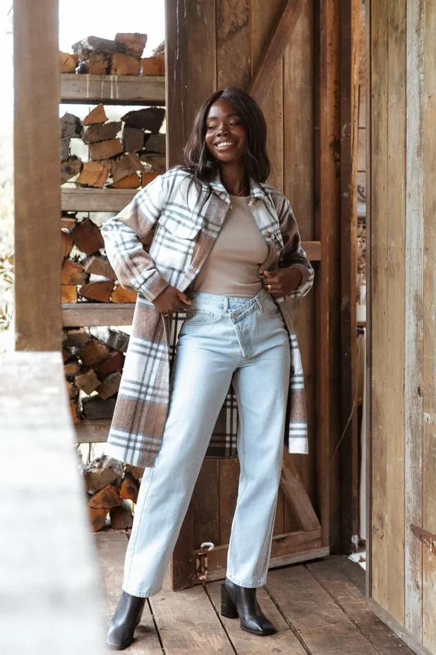 Jackets and Coats Dion Shacket Brown Check 8211 Petal and Pup Women