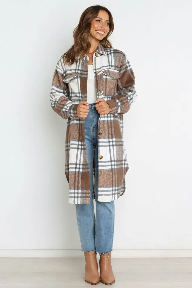 Jackets and Coats Dion Shacket Brown Check 8211 Petal and Pup Women
