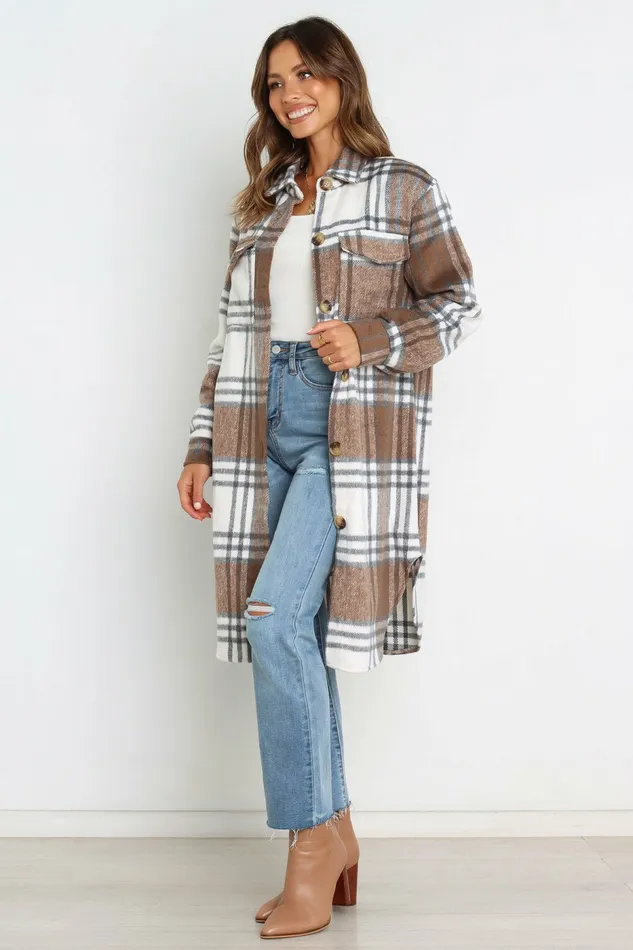 Jackets and Coats Dion Shacket Brown Check 8211 Petal and Pup Women