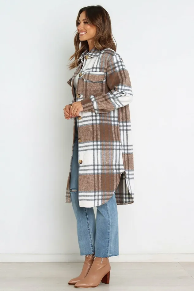 Jackets and Coats Dion Shacket Brown Check 8211 Petal and Pup Women