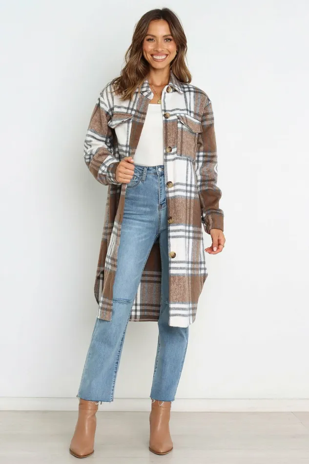 Jackets and Coats Dion Shacket Brown Check 8211 Petal and Pup Women