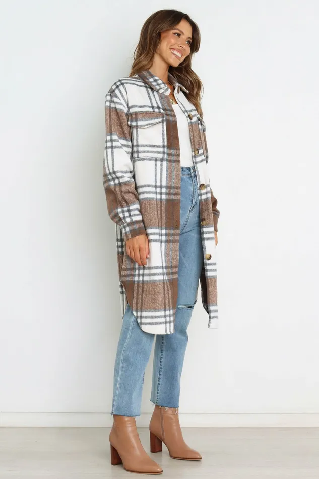 Jackets and Coats Dion Shacket Brown Check 8211 Petal and Pup Women