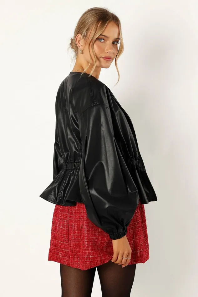 Jackets and Coats Petal and Pup Women Ivanna Faux Leather Puff Sleeve Jacket Black