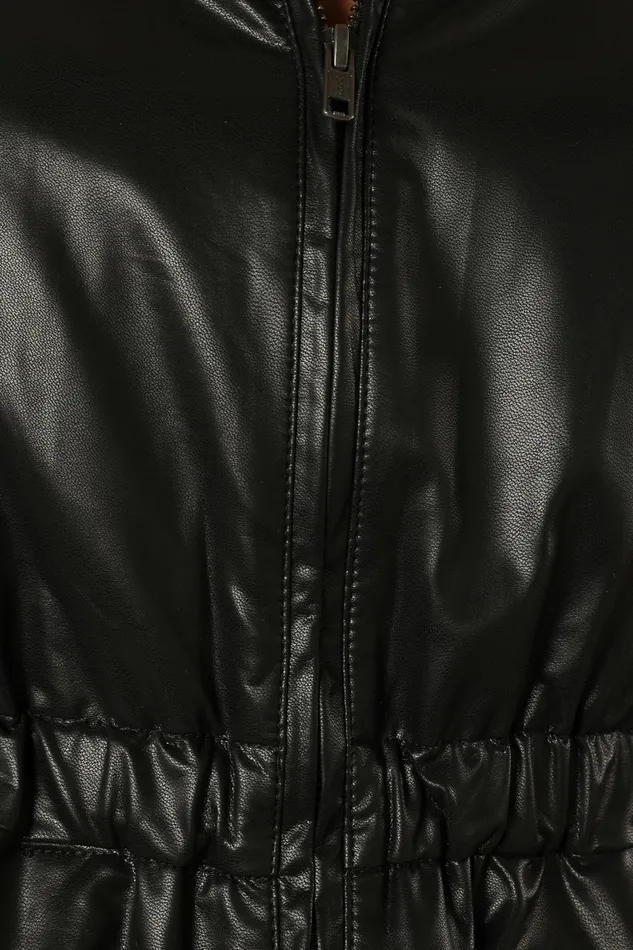 Jackets and Coats Petal and Pup Women Ivanna Faux Leather Puff Sleeve Jacket Black