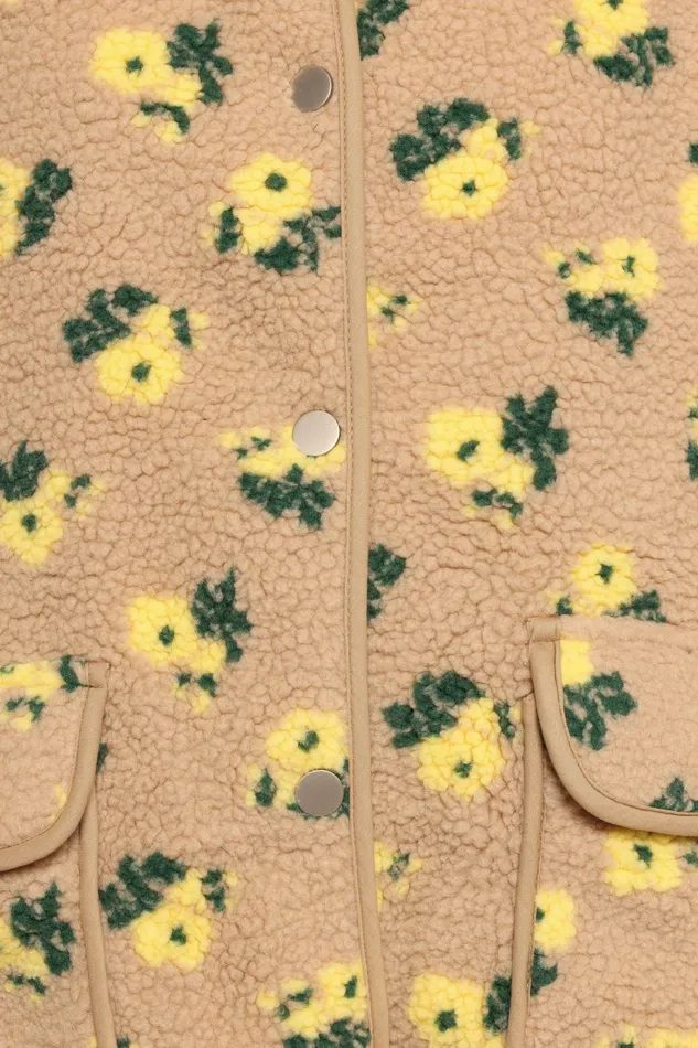 Jackets and Coats Roux Flower Print Shearling Jacket Taupe Petal and Pup Women