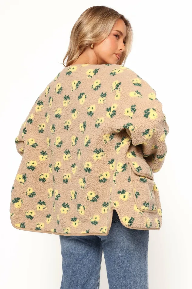 Jackets and Coats Roux Flower Print Shearling Jacket Taupe Petal and Pup Women