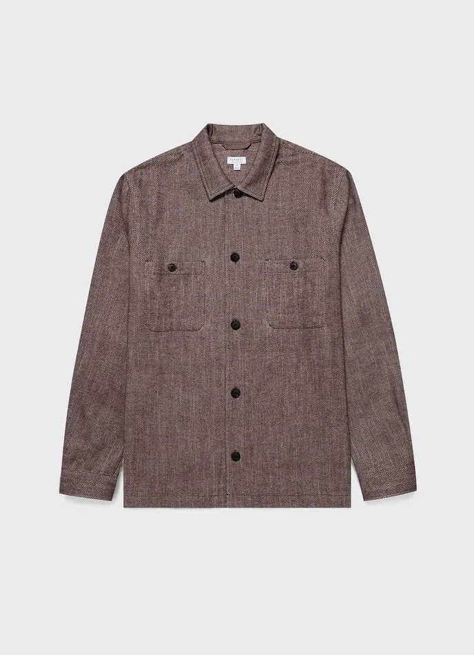 Jackets and Coats ussunspel Men Herringbone Overshirt Light Brown